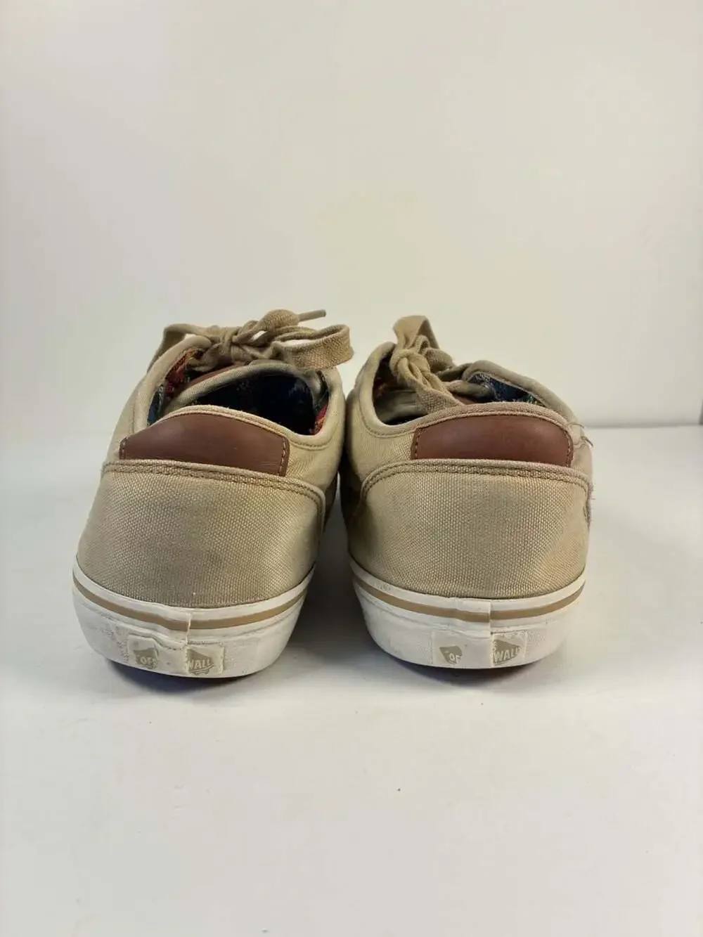 Vans Canvas Low Top Sneakers Tan Brown Leather Heel Detail